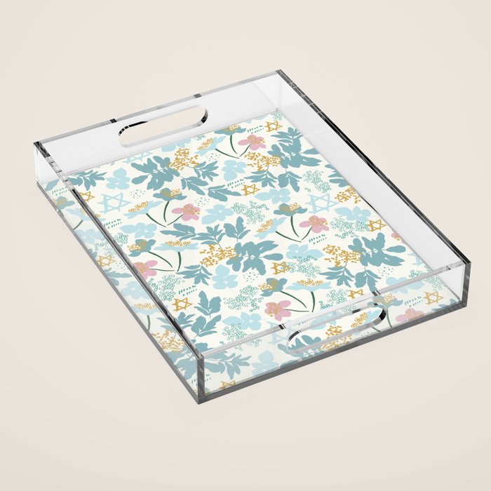 Floral Star of David Acrylic Tray Gallery Image 1