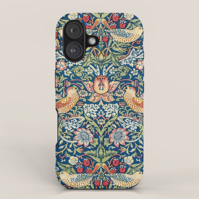 William Morris Strawberry Thief Blue 1883 Vintage Botanical Pattern iPhone Case Gallery Image 1