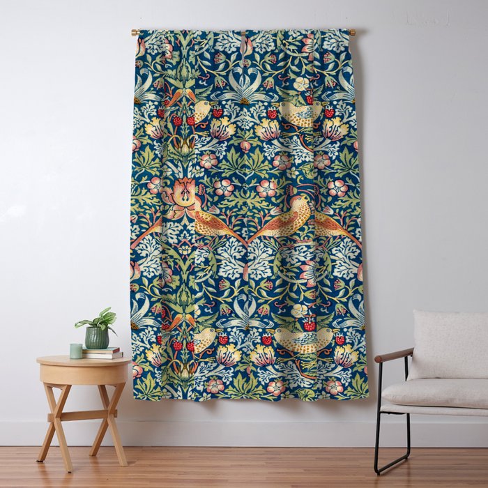 William Morris Strawberry Thief Blue 1883 Vintage Botanical Pattern Window Curtain Gallery Image 5