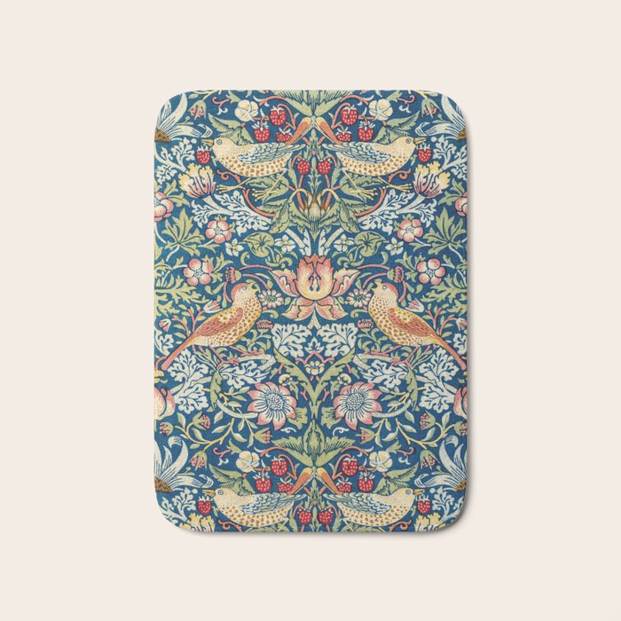 William Morris Strawberry Thief Blue 1883 Vintage Botanical Pattern Bath Mat Gallery Image 1