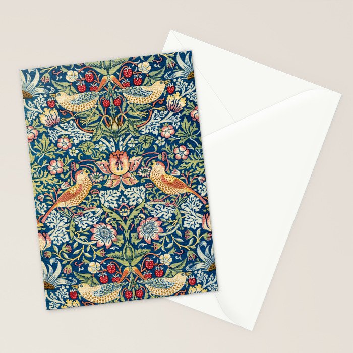 William Morris Strawberry Thief Blue 1883 Vintage Botanical Pattern Stationery Card Gallery Image 2