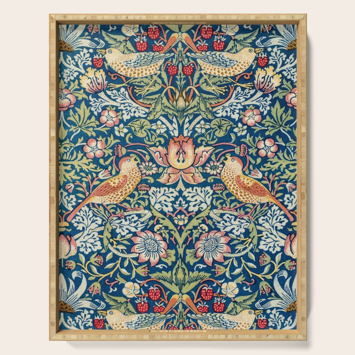 William Morris Strawberry Thief Blue 1883 Vintage Botanical Pattern Serving Tray Gallery Image 1