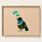 Flower Giving Bird - Green and Pink Serving Tray Gallery Image 1