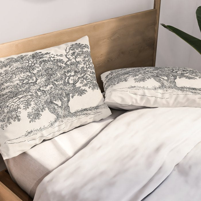 Wide Oak Tree Sketch Pillow Sham Gallery Image 2