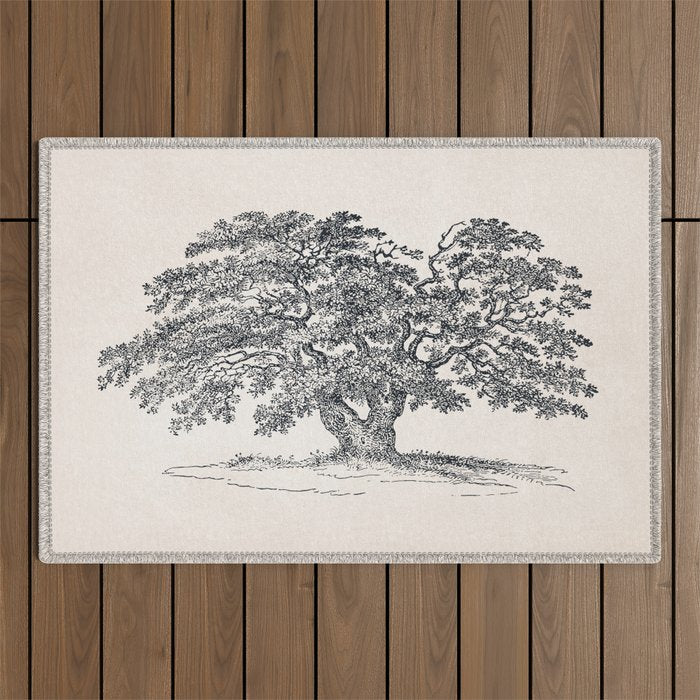 Wide Oak Tree Sketch Outdoor Rug Gallery Image 1