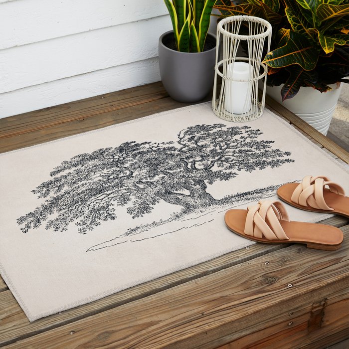 Wide Oak Tree Sketch Outdoor Rug Gallery Image 2
