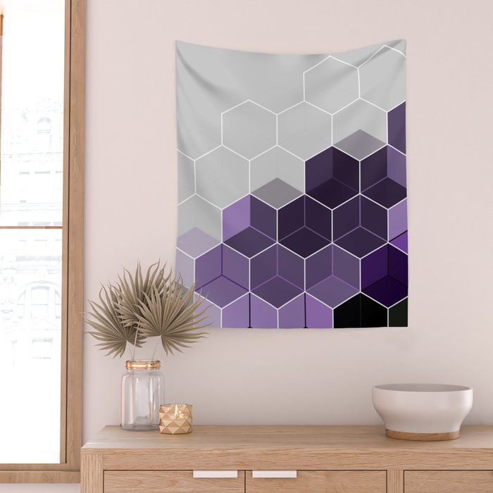 PURPLE GRAY GEOMETRIC COMPOSITION 6 Wall Tapestry Gallery Image 2