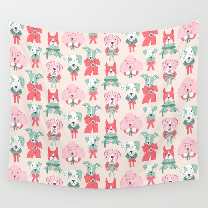 Christmas Dogs Portrait  Wall Tapestry Gallery Image 4