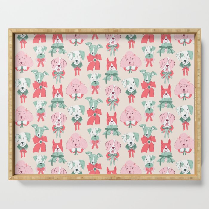 Christmas Dogs Portrait  Serving Tray Gallery Image 1