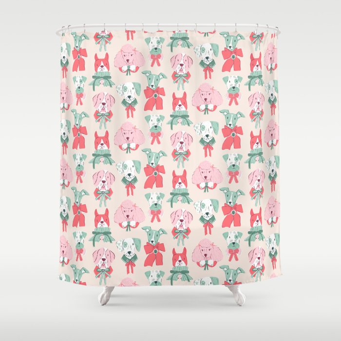 Christmas Dogs Portrait  Shower Curtain Gallery Image 1