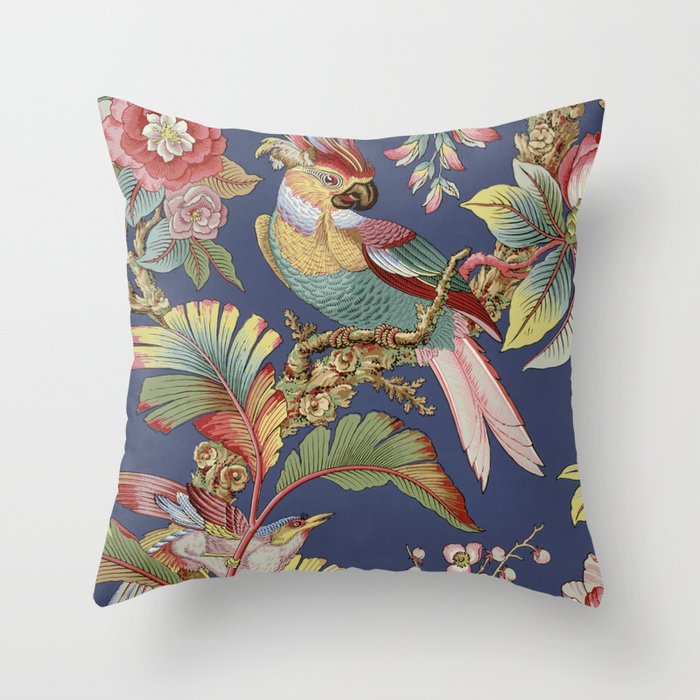 Classic Antique Floral Bird Pattern Throw Pillow Gallery Image 6