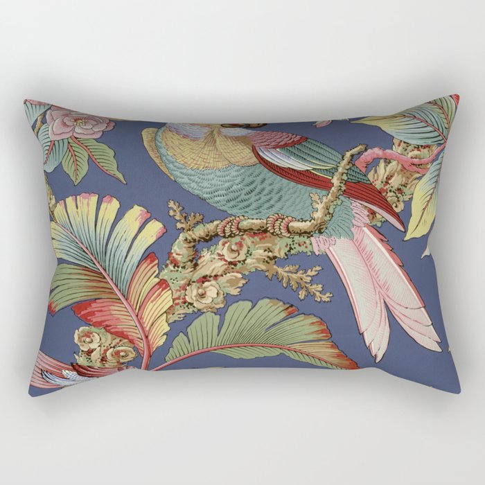 Classic Antique Floral Bird Pattern Rectangular Pillow Gallery Image 1