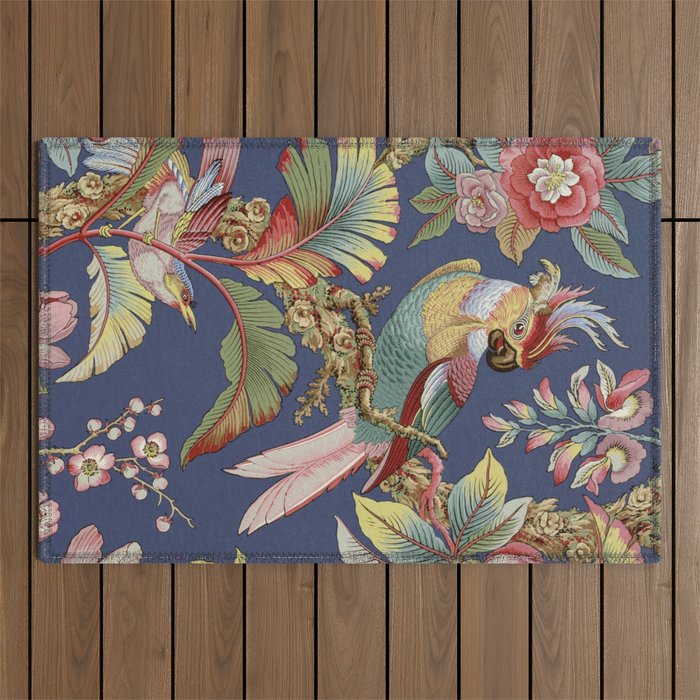 Classic Antique Floral Bird Pattern Outdoor Rug Gallery Image 1