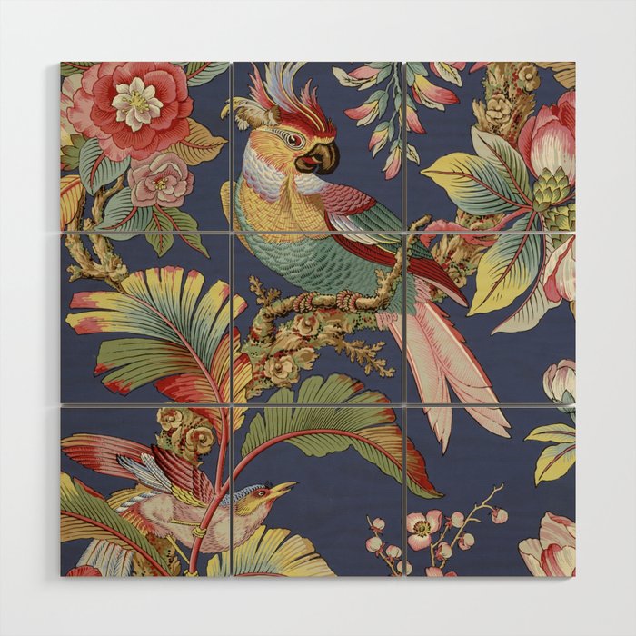 Classic Antique Floral Bird Pattern Wood Wall Art Gallery Image 1