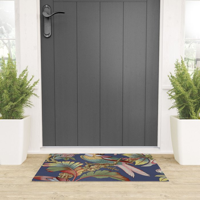 Classic Antique Floral Bird Pattern Welcome Mat Gallery Image 3