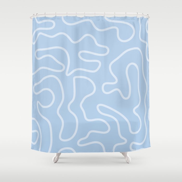 Light Blue Squiggle Maze Abstract Pastel Pattern  Shower Curtain Gallery Image 1