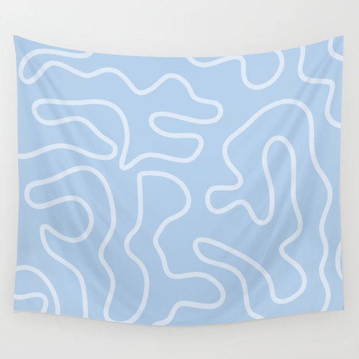 Light Blue Squiggle Maze Abstract Pastel Pattern  Wall Tapestry Gallery Image 1