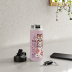 Serene Tiger in Blooming Garden - Pastel Floral Illustration Water Bottle Gallery Image 4