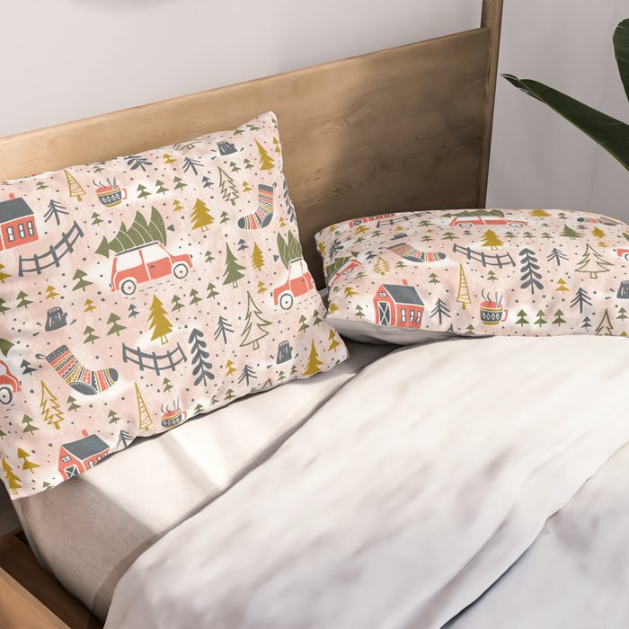 Home For The Holidays Blush Pink Christmas Pillow Sham Gallery Image 2
