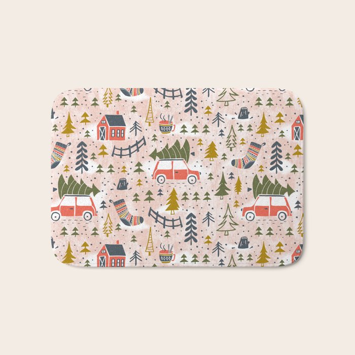 Home For The Holidays Blush Pink Christmas Bath Mat Gallery Image 1