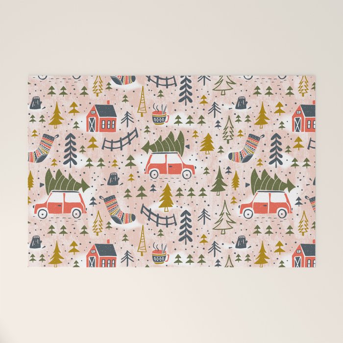 Home For The Holidays Blush Pink Christmas Welcome Mat Gallery Image 1