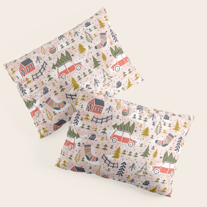 Home For The Holidays Blush Pink Christmas Pillow Sham Gallery Image 1