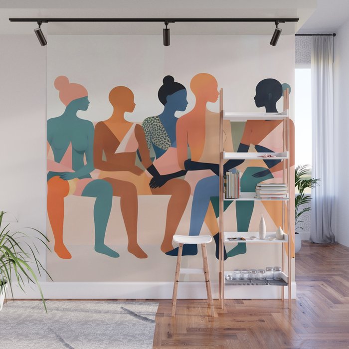 Human Relationships, Abstract People Emotional Entanglement Concept, Eclectic Pastel Bohemian Feelings, Love Friendship Contemporary Modern Painting  Wall Mural Gallery Image 1