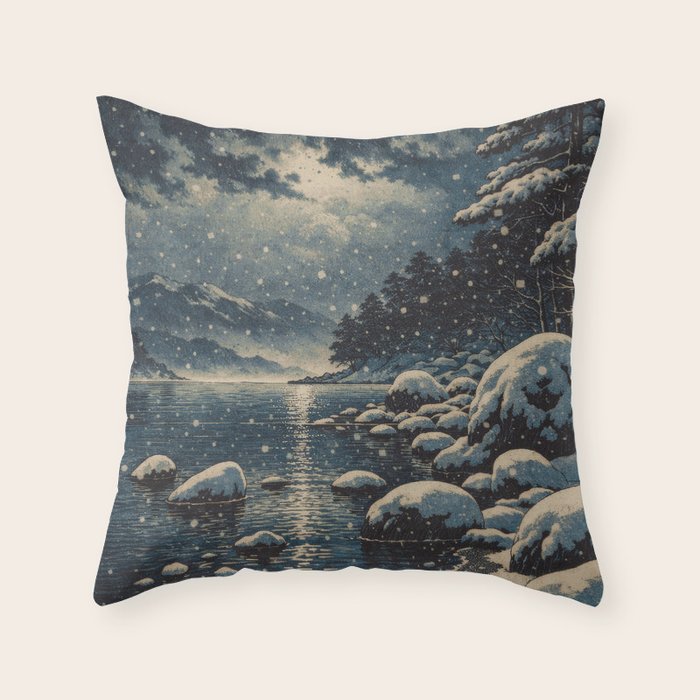 A River near Nishigi Throw Pillow Gallery Image 1