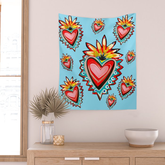 Hearts in Blue  Wall Tapestry Gallery Image 2