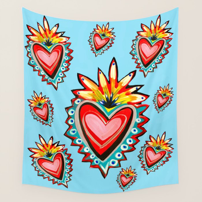 Hearts in Blue  Wall Tapestry Gallery Image 1