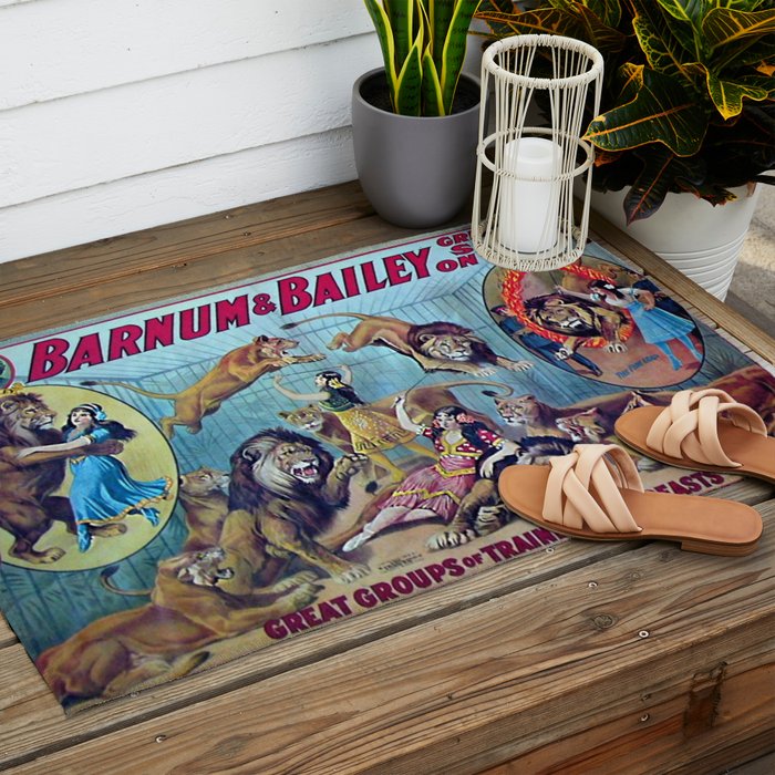 1910 Barnum & Bailey Circus Dancing Lions - M'lle Adgi's Acting Vintage Poster Outdoor Rug Gallery Image 2