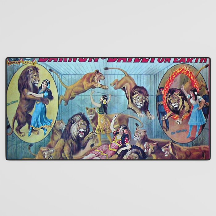 1910 Barnum & Bailey Circus Dancing Lions - M'lle Adgi's Acting Vintage Poster Desk Mat Gallery Image 3