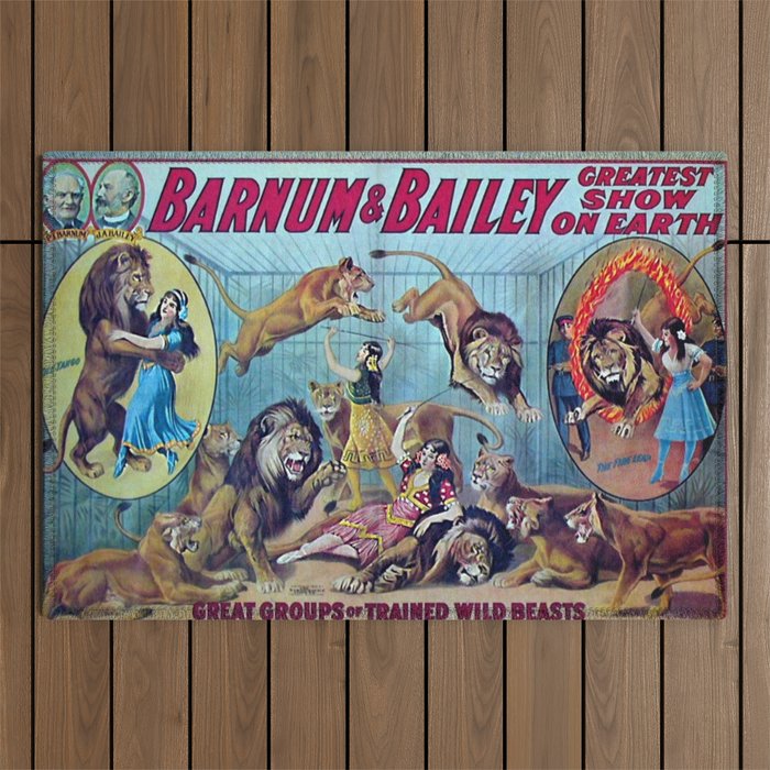 1910 Barnum & Bailey Circus Dancing Lions - M'lle Adgi's Acting Vintage Poster Outdoor Rug Gallery Image 1