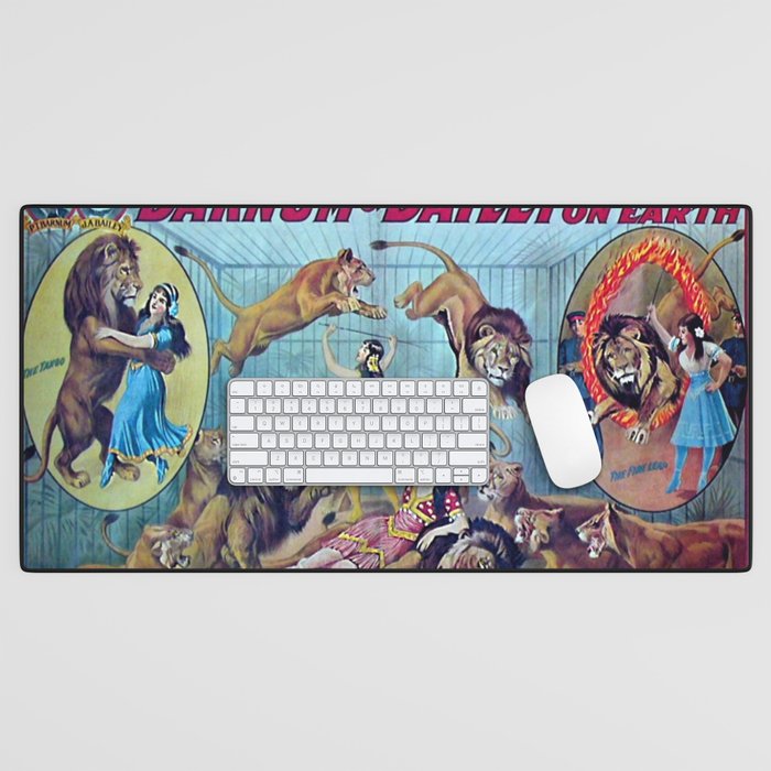 1910 Barnum & Bailey Circus Dancing Lions - M'lle Adgi's Acting Vintage Poster Desk Mat Gallery Image 1