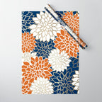 Dahlia Blooms, Terracotta, Navy, Gold, White Wrapping Paper Gallery Image 1