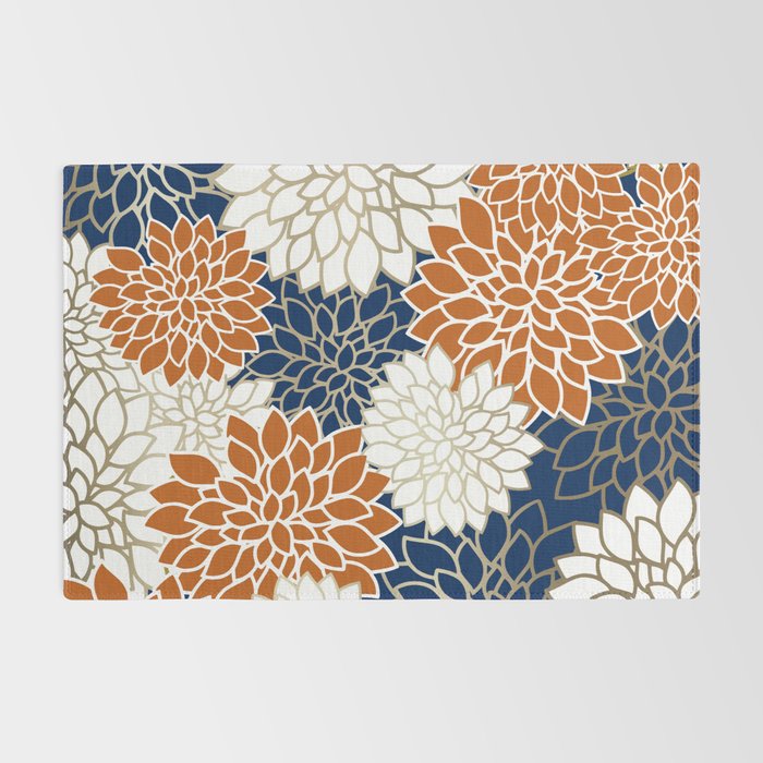 Dahlia Blooms, Terracotta, Navy, Gold, White Rug Gallery Image 2
