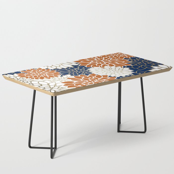 Dahlia Blooms, Terracotta, Navy, Gold, White Coffee Table Gallery Image 1
