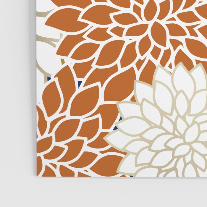 Dahlia Blooms, Terracotta, Navy, Gold, White Poster Gallery Image 3