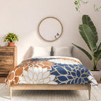 Dahlia Blooms, Terracotta, Navy, Gold, White Comforter Gallery Image 3