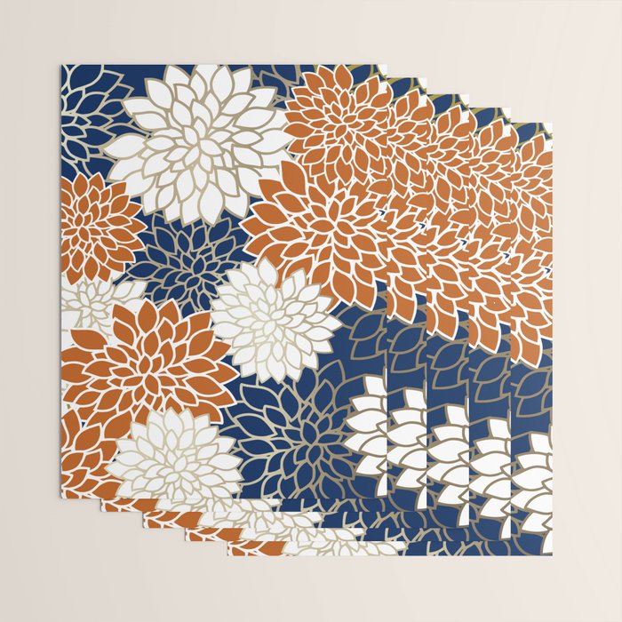 Dahlia Blooms, Terracotta, Navy, Gold, White Wrapping Paper Gallery Image 3