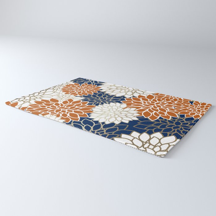 Dahlia Blooms, Terracotta, Navy, Gold, White Rug Gallery Image 3