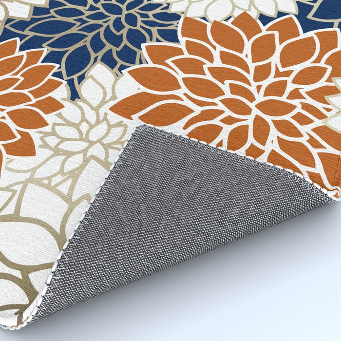 Dahlia Blooms, Terracotta, Navy, Gold, White Rug Gallery Image 4