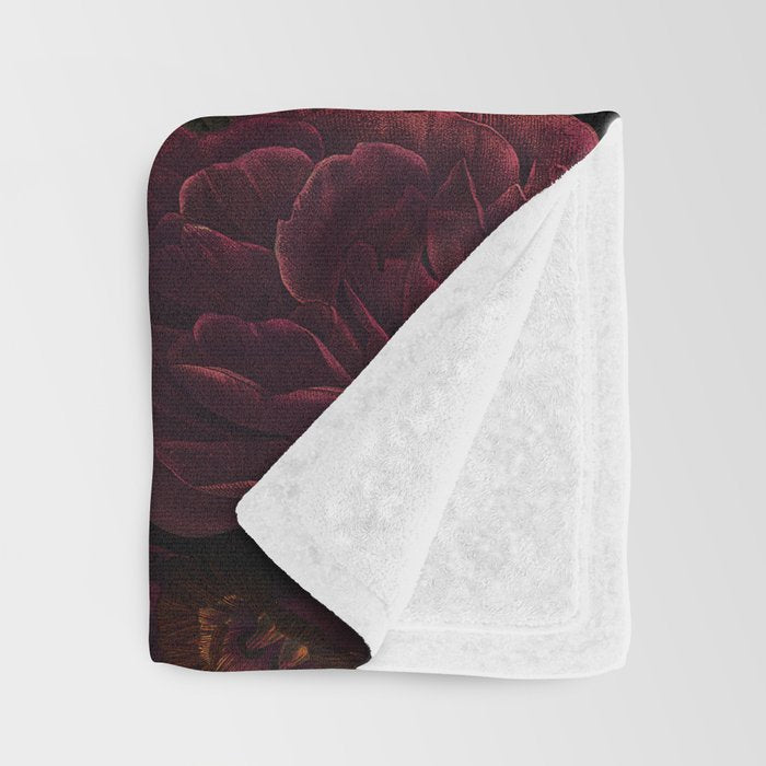 Midnight Vintage Shiny Botanical Rose Garden Throw Blanket Gallery Image 3
