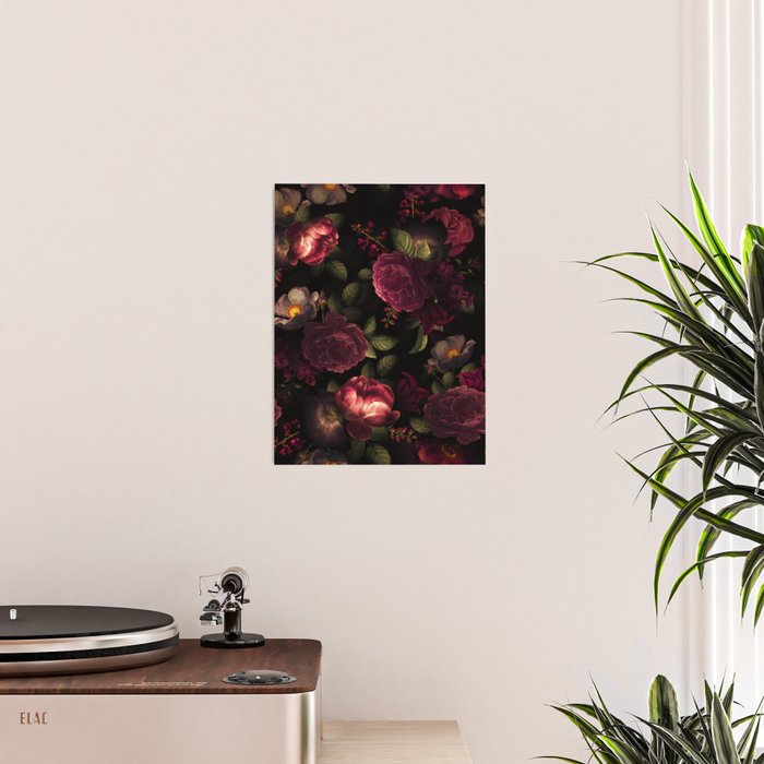 Midnight Vintage Shiny Botanical Rose Garden Poster Gallery Image 2