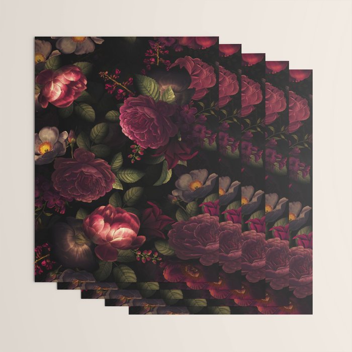 Midnight Vintage Shiny Botanical Rose Garden Wrapping Paper Gallery Image 3