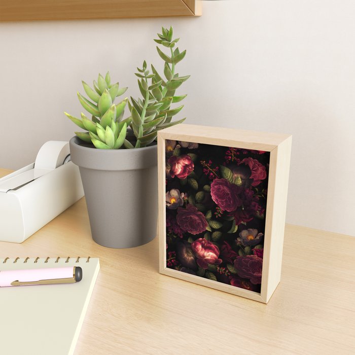 Midnight Vintage Shiny Botanical Rose Garden Mini Art Print Gallery Image 2