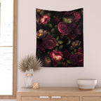 Midnight Vintage Shiny Botanical Rose Garden Wall Tapestry Gallery Image 2