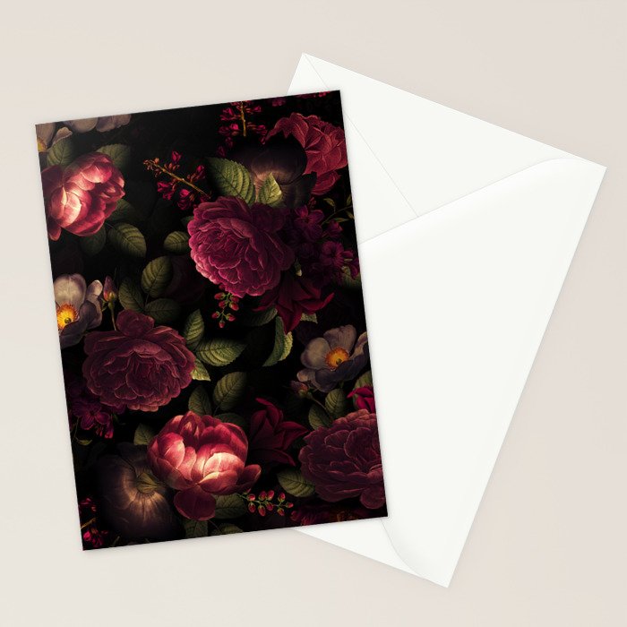 Midnight Vintage Shiny Botanical Rose Garden Stationery Card Gallery Image 2