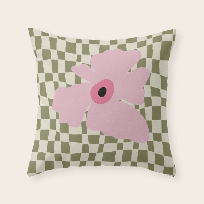 Minimal checkered flower  Throw Pillow Gallery Image 1