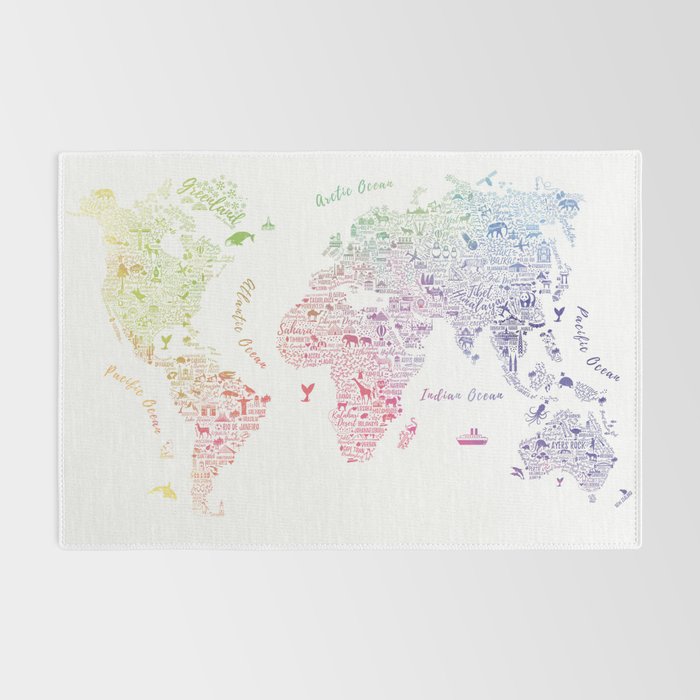 Rainbow world map Rug Gallery Image 2